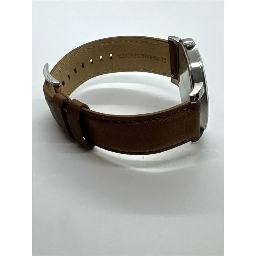 Fossil BQ2397 Men's Brown Leather Analog Silver Dial Quartz Wrist Watch AEA049